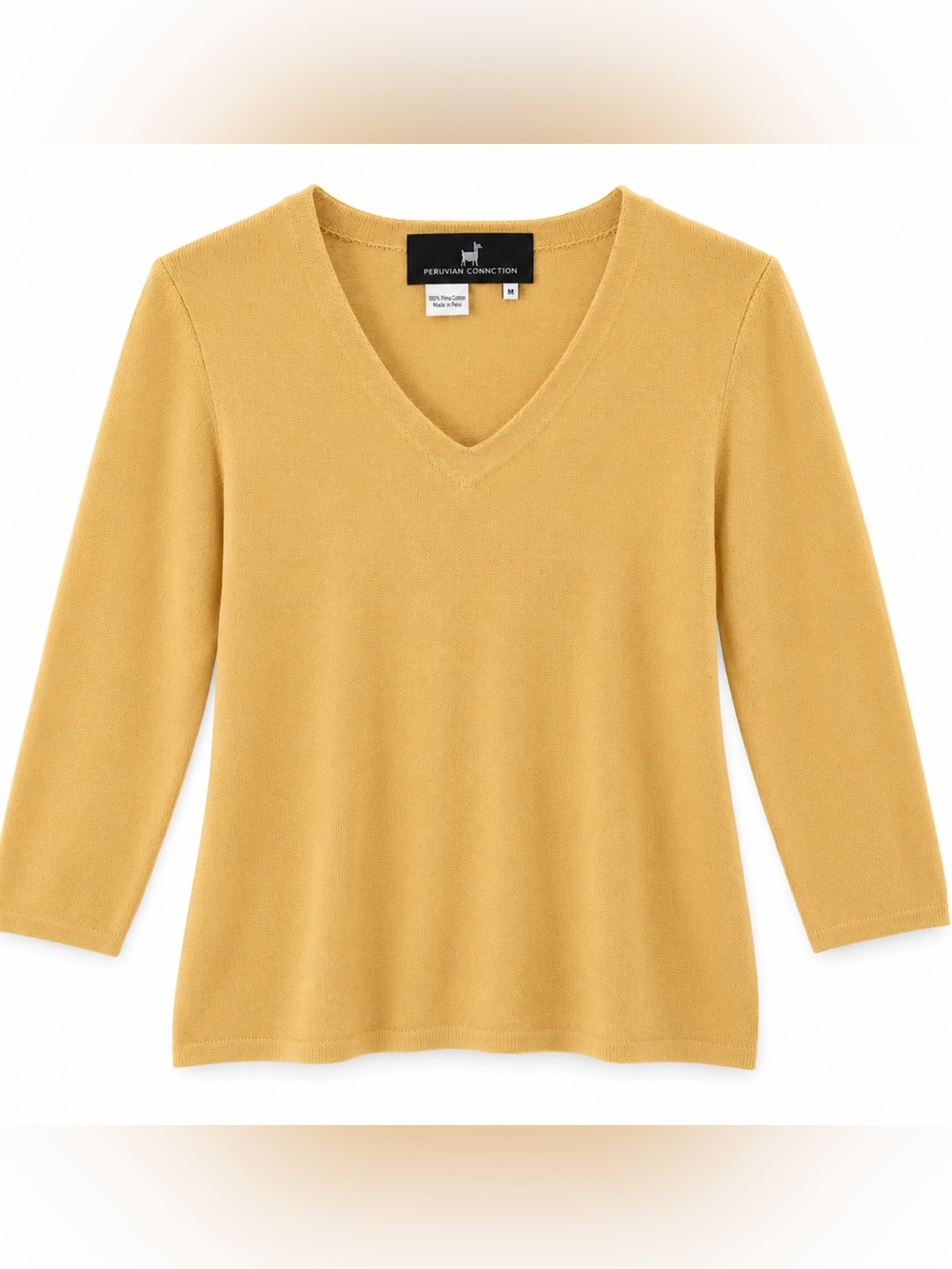 Peruvian Connection 100% Pima Cotton Women's V-Neck Sweater Golden Yellow M